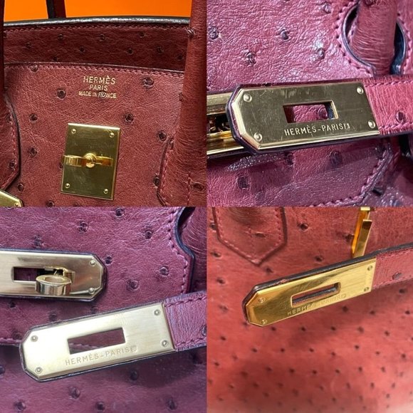 HERMES Vintage 2000 Birkin 35 Ostrich Leather Burgundy Tote GHW - Picture 6 of 12